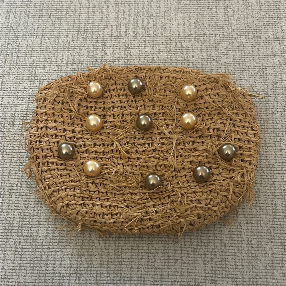 FLORA BELLA Chic Woven Clutch with Gold and Silver Accents 9x 7”